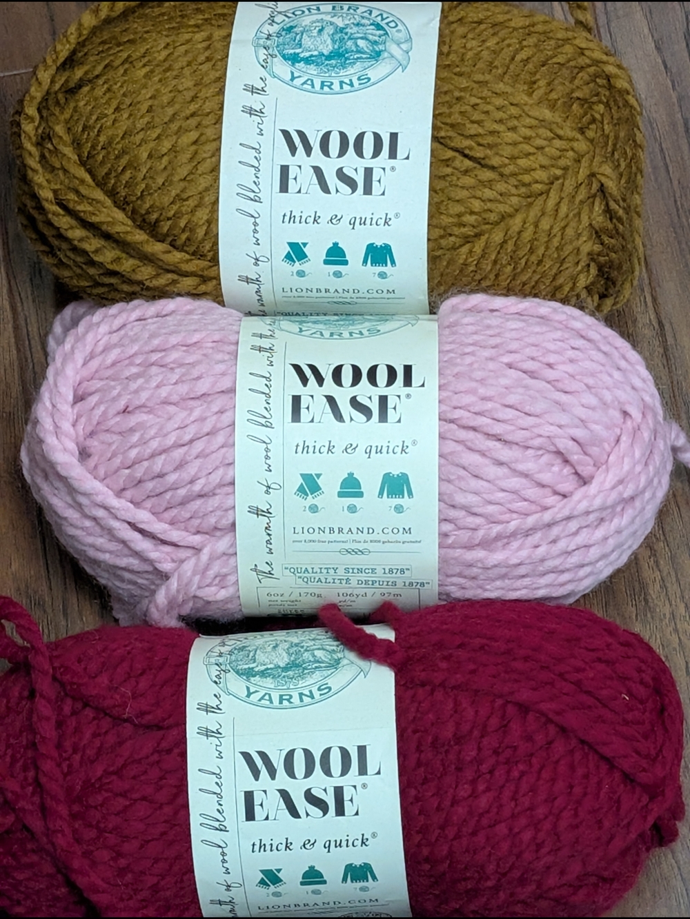 Wool Ease Thick & Quick Yarn - Pink, Mustard, Berry - Lion Brand